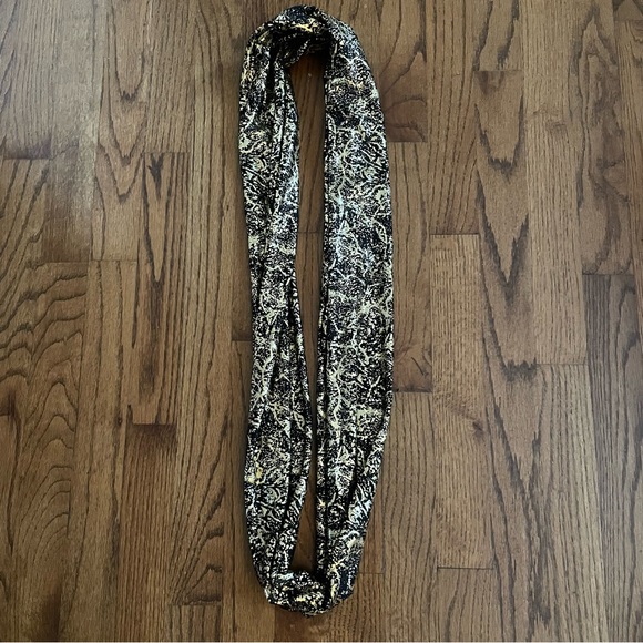 Black and Metallic Gold Print Infinity Circle Scarf Handmade by Local Artisan - Picture 2 of 10